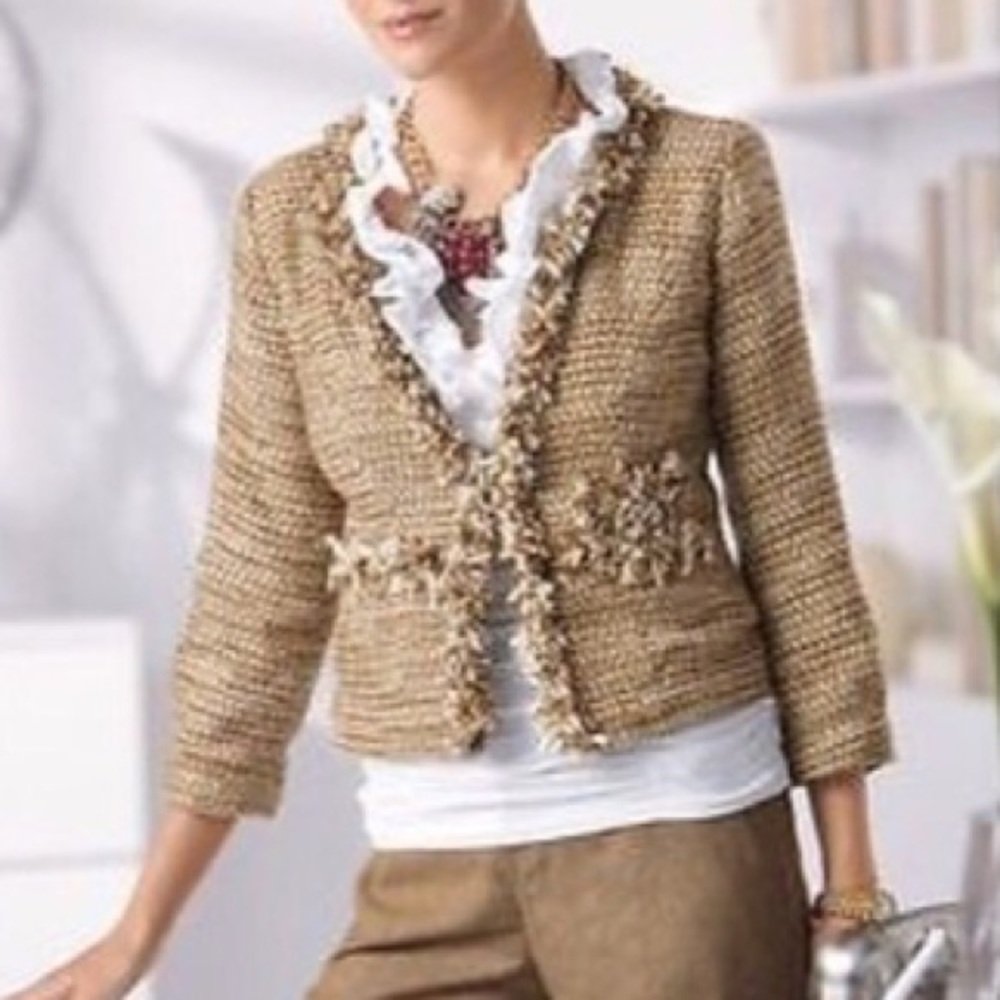 CAbI ✨Sparkling✨ Gold and White Tweed Jacket